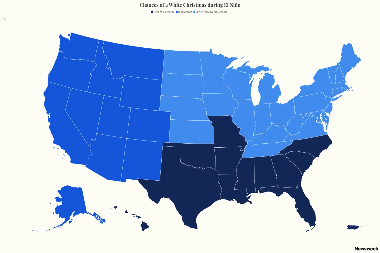 Image for article: El Niño White Christmas Map Shows Snow Impact for Every State