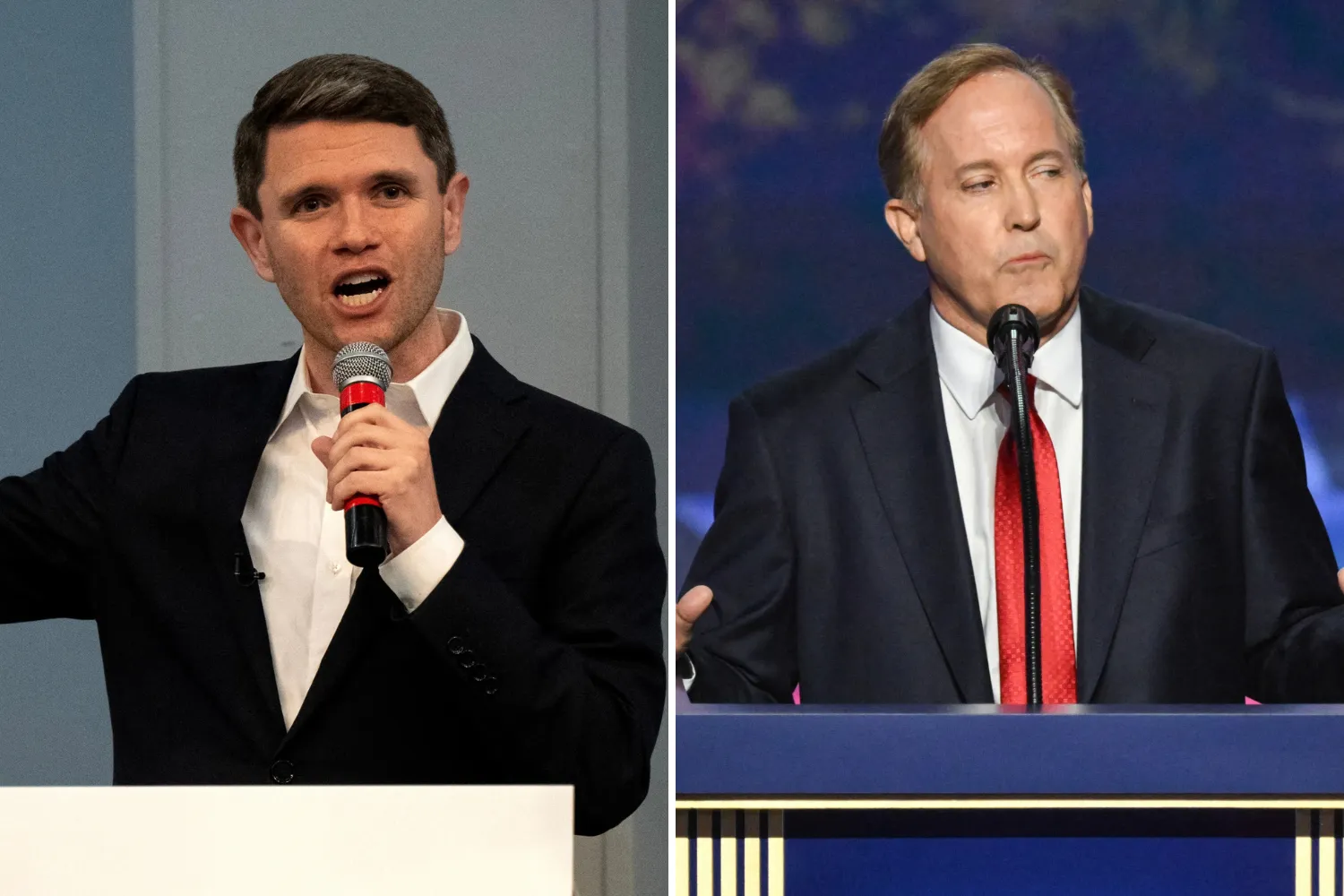 L-R: Democratic candidate for US Senate James Talarico, Texas Attorney General Ken Paxton.