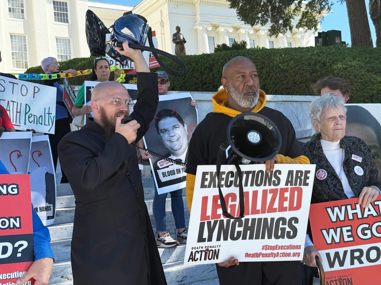 The Reverend Jeff Hood speaks at a protest against the death penalty on October 22, 2025, at the Alabama Capitol in Montgomery, Alabama.