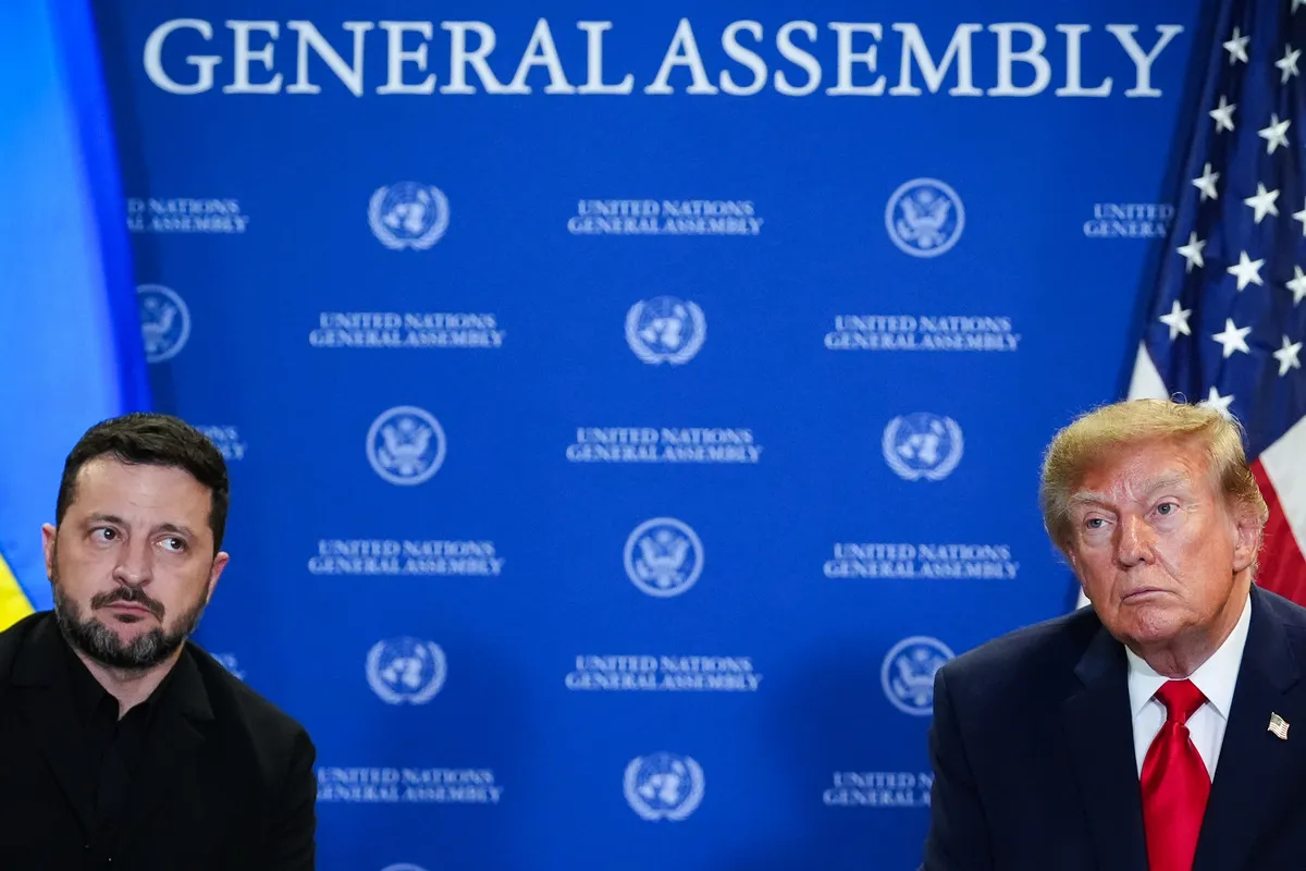 President Donald Trump meets with Ukraine's President Volodymyr Zelenskyy during the United Nations General Assembly, Tuesday, Sept. 22, 2026, at the UN headquarters.