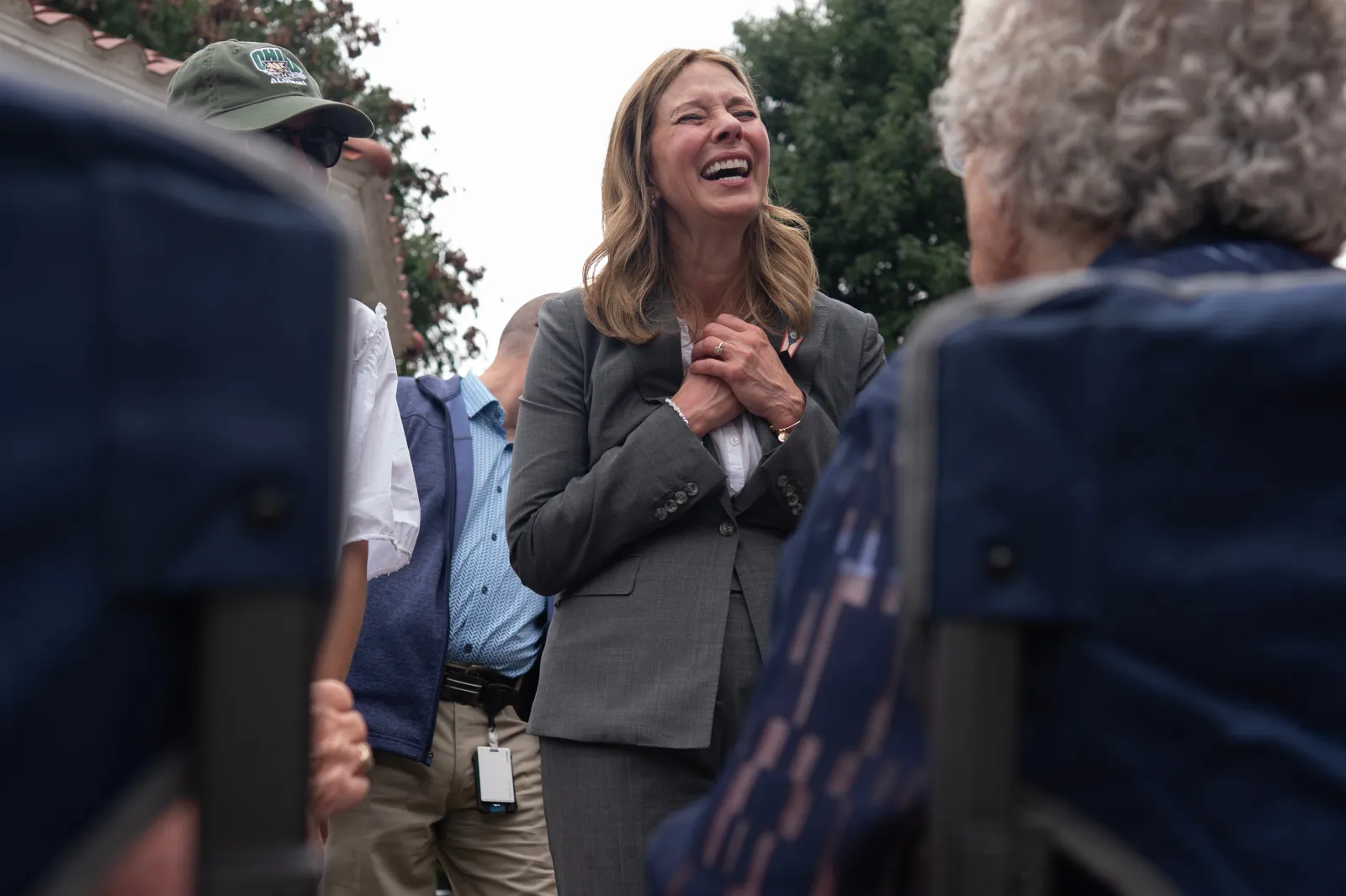 Democratic gubernatorial candidate Dr. Amy Acton visits with supporters during a campaign event along the Ohio River, in Marietta, Ohio, Thursday, Sept. 17, 2026.