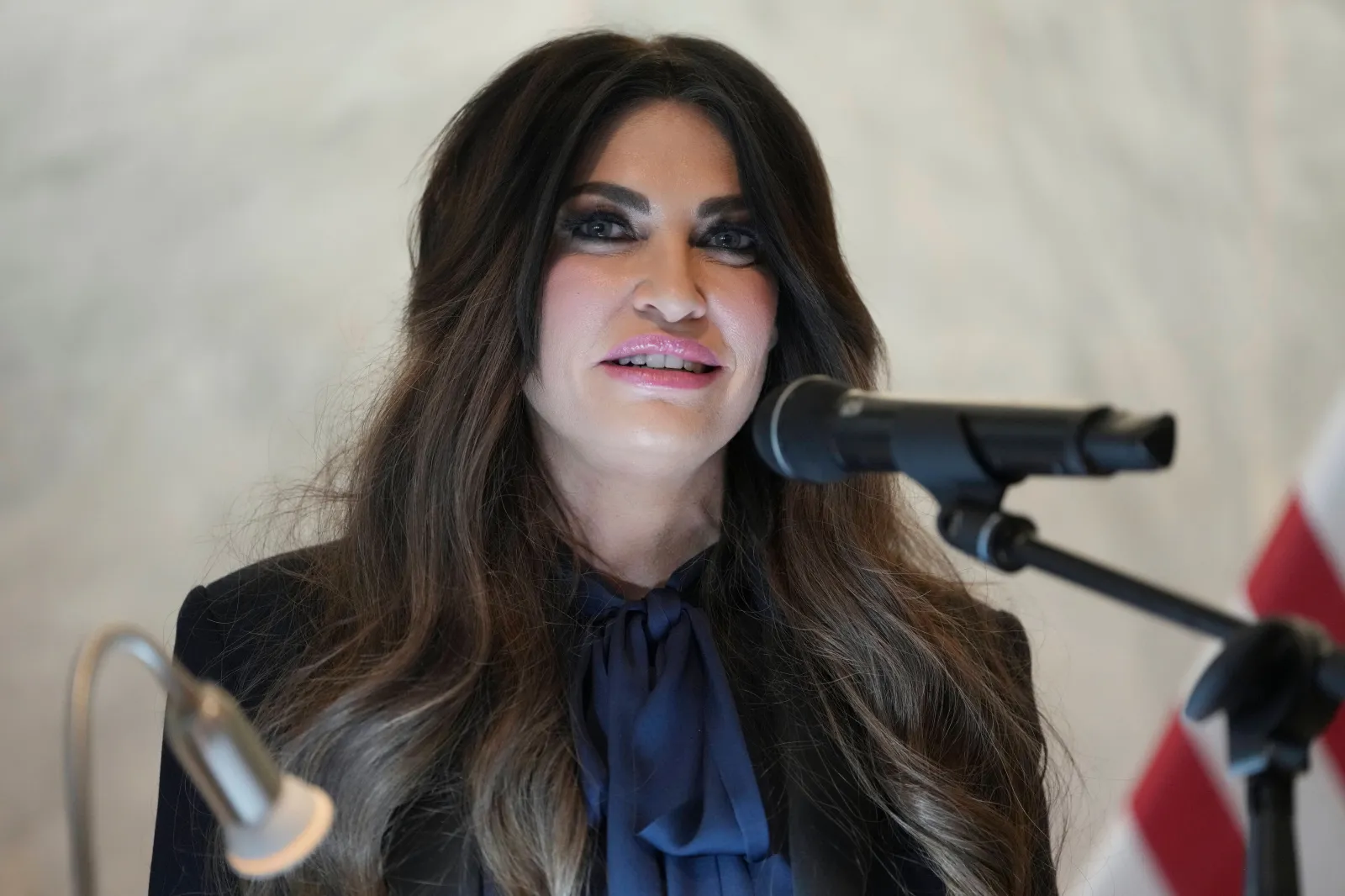 Kimberly Guilfoyle speaking at the U.S. Embassy in Athens, Greece, last week.