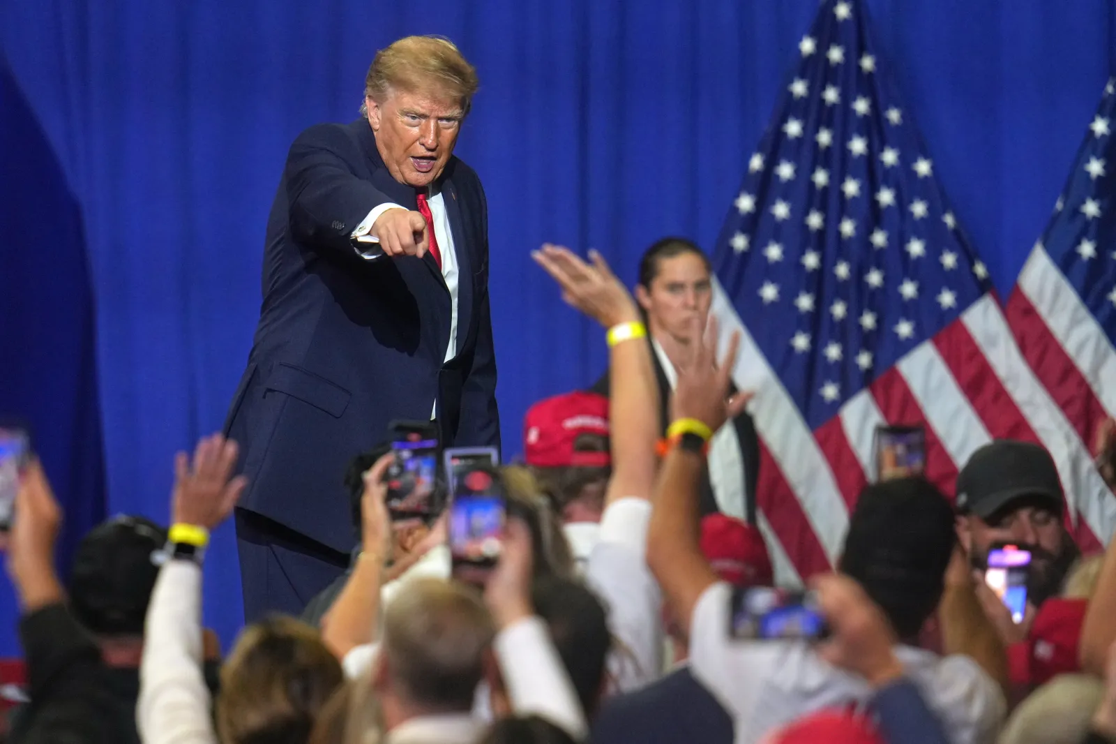 File photo: President Donald Trump gestures at a campaign rally at the Covelli Centre, in Youngstown, Ohio, October 12, 2026.