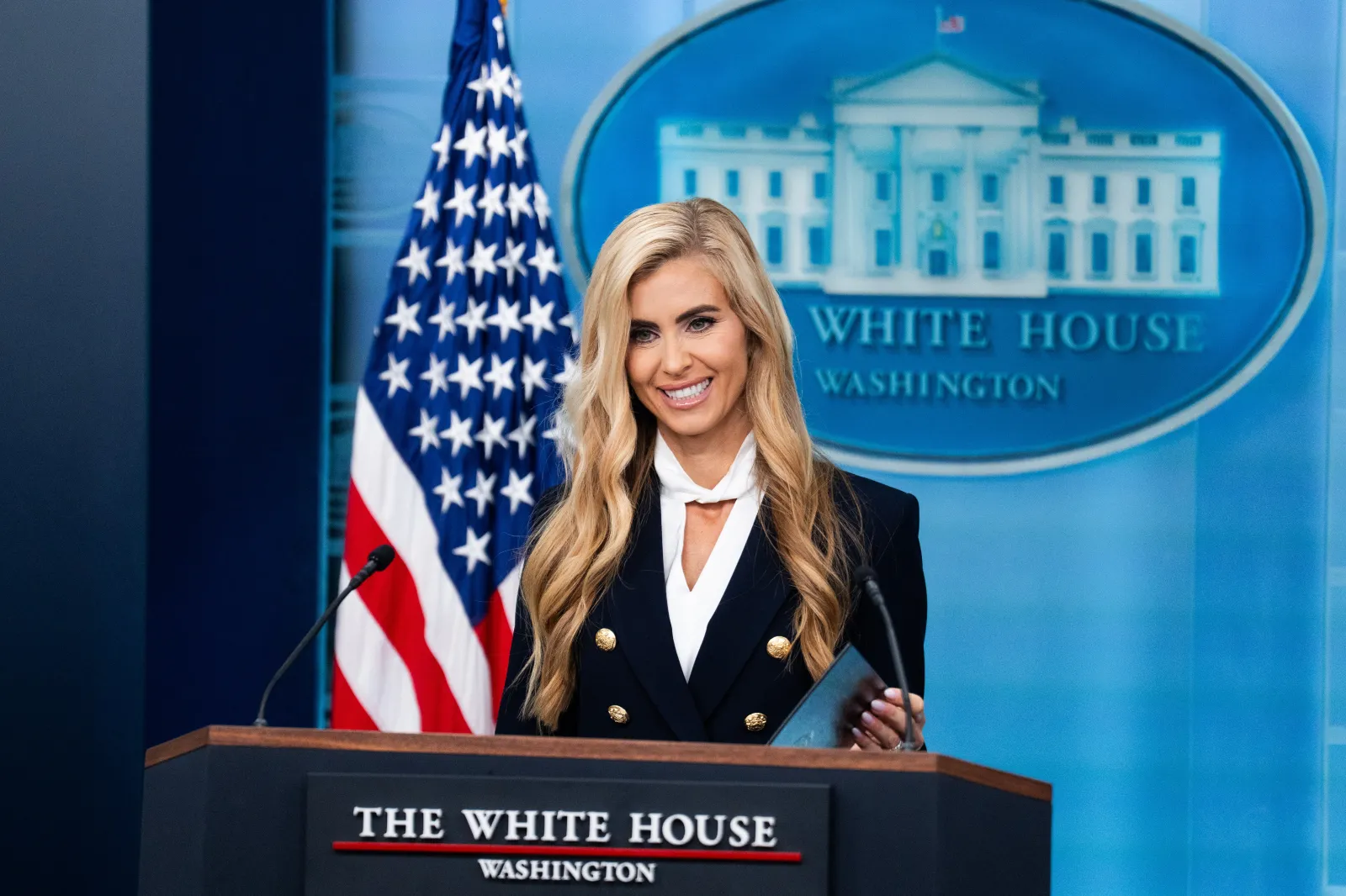 UNITED STATES - OCTOBER 13: White House Press Secretary Katie Zacharia conducts her first briefing where she addressed issues including the resignation of Kimberly Guilfoyle, U.S. ambassador to Greece, on Tuesday, October 13, 2026. (Tom Williams/CQ Roll Call via AP Images)