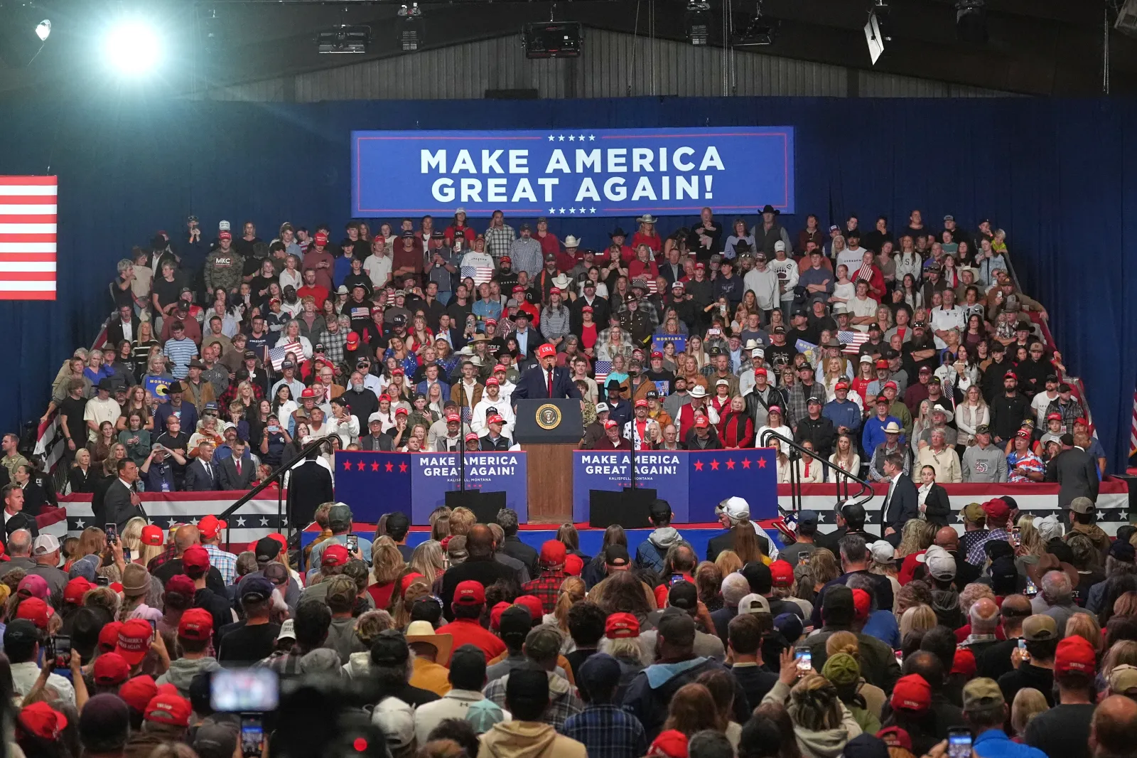 President Donald Trump speaking at a campaign rally in Kalispell, Montana, on October 14.
