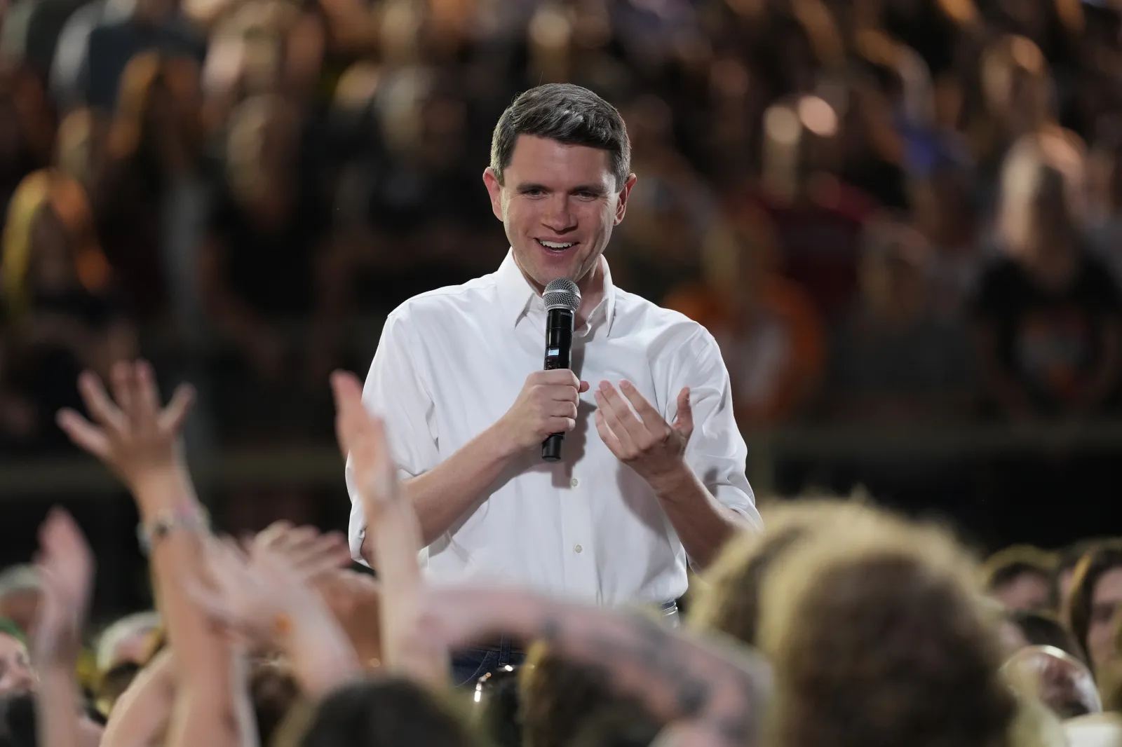 James Talarico speaks during a campaign event in San Marcos, Texas, on Thursday. (AP Photo/Eric Gay)