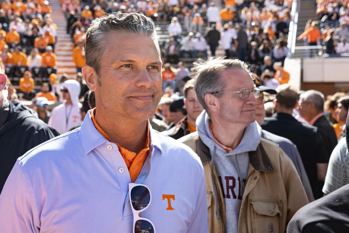 Secretary of Defense Pete Hegseth is seen before an NCAA college football game between Tennessee and Alabama, on Saturday, October 17, 2026, in Knoxville, Tennessee.