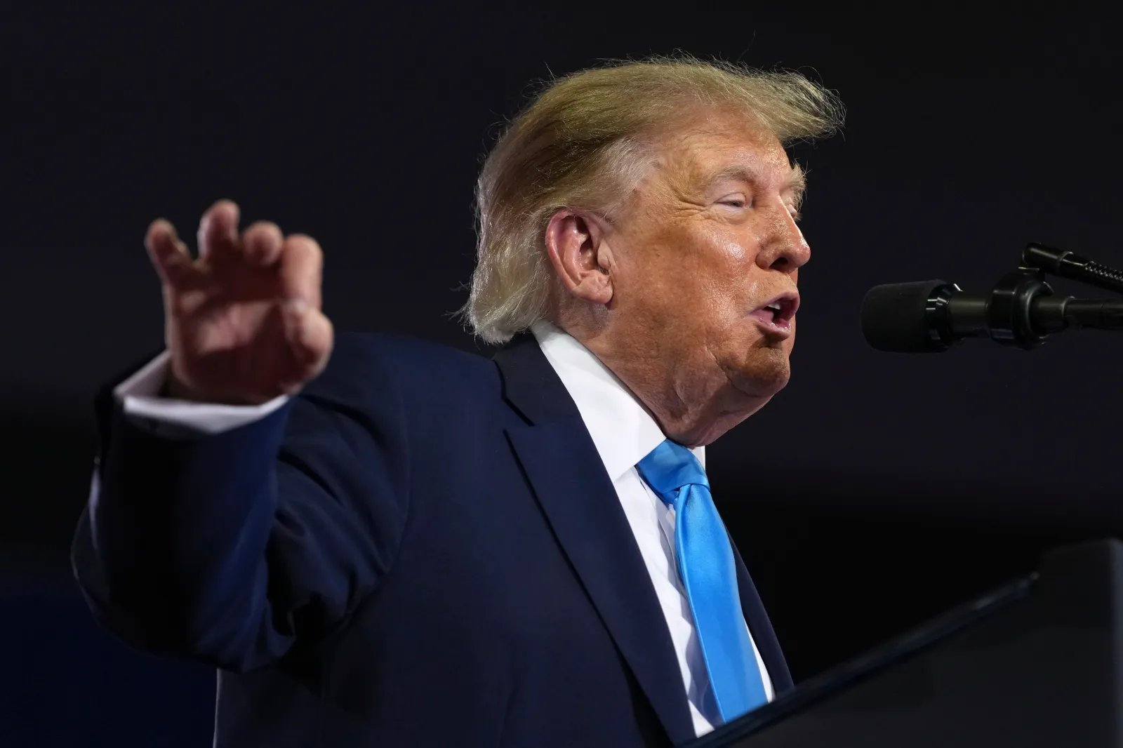 President Donald Trump speaks at a campaign rally at Truist Arena at Northern Kentucky University on October 17 in Highland Heights, Kentucky. (AP Photo/Mark Schiefelbein)