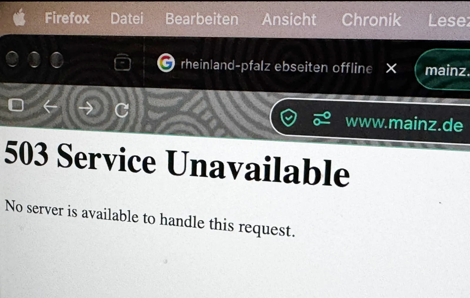 The city of Mainz's website, Mainz.de, went offline on October 20, 2026, along with other websites operated by Rhineland-Palatinate government agencies.