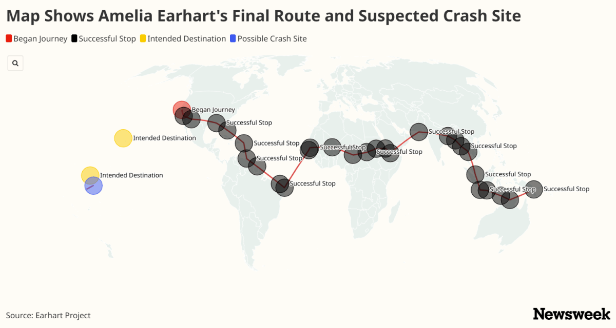 Map Shows Suspected Location of Amelia Earhart's Missing Plane