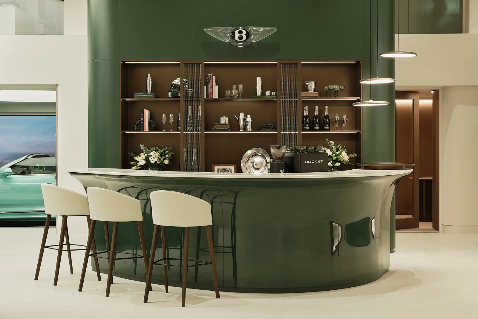 Bar inside the new-style Bentley showroom