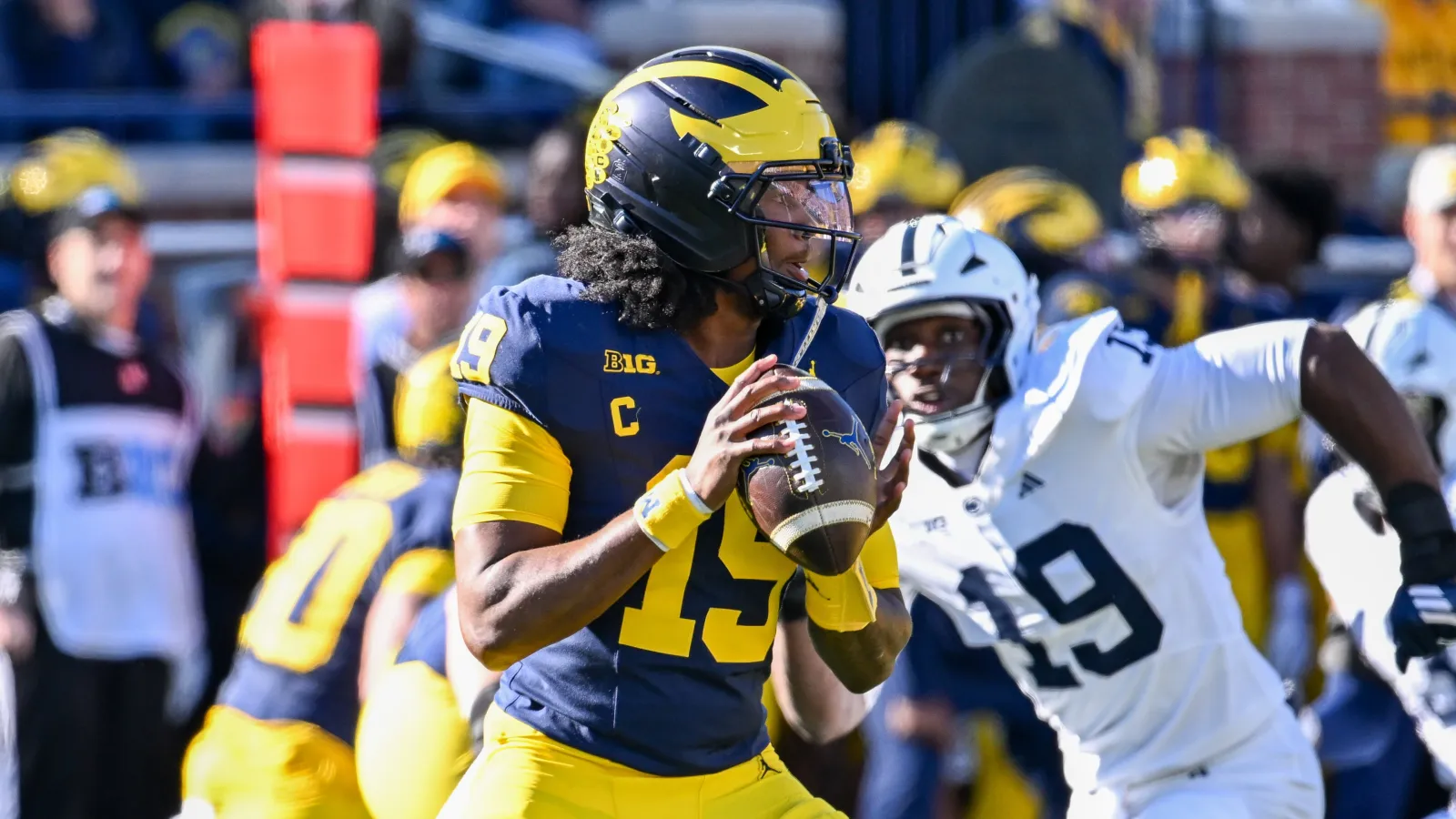 Bryce Underwood #19 of the Michigan Wolverines