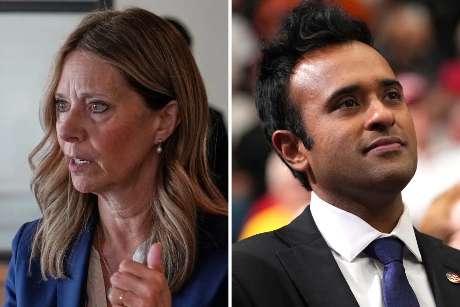 Amy Acton, Democratic candidate for Governor of Ohio, in Columbus, Ohio, Wednesday, April 15, 2026. Ohio Republican gubernatorial candidate Vivek Ramaswamy on Saturday, Oct. 3, 2026, in Vandalia, Ohio.