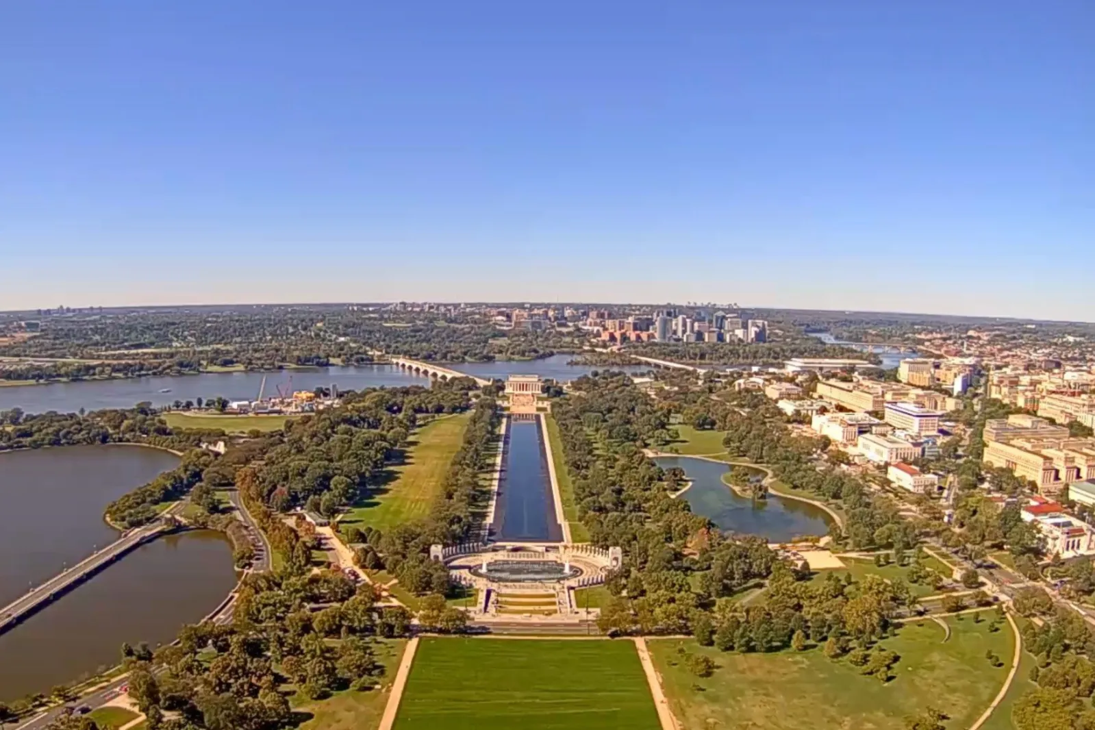 Aerial photo of the Reflecting Pool at the Lincoln Memorial Reflecting Pool in Washington, D.C., on October 19. | WAMO Cam