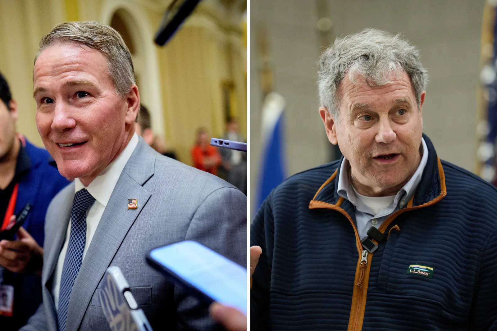 L: Sen. Jon Husted (R-OH) at the U.S. Capitol Building on September 29, 2026, in Washington, DC. R: Ohio Senate candidate Sherrod Brown in Warren, Ohio, on September 26, 2026.