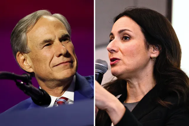 James Talarico seduces Greg Abbott supporters in Texas 2 Left: Greg Abbott speaks on stage on the second day of the 2026 Republican National Convention at the American Airlines Center on September 10, 2026 in Dallas, Texas. Right: Gina Hinojosa speaks during an education town hall at a local community center on October 10, 2026, in Cypress, Texas.
