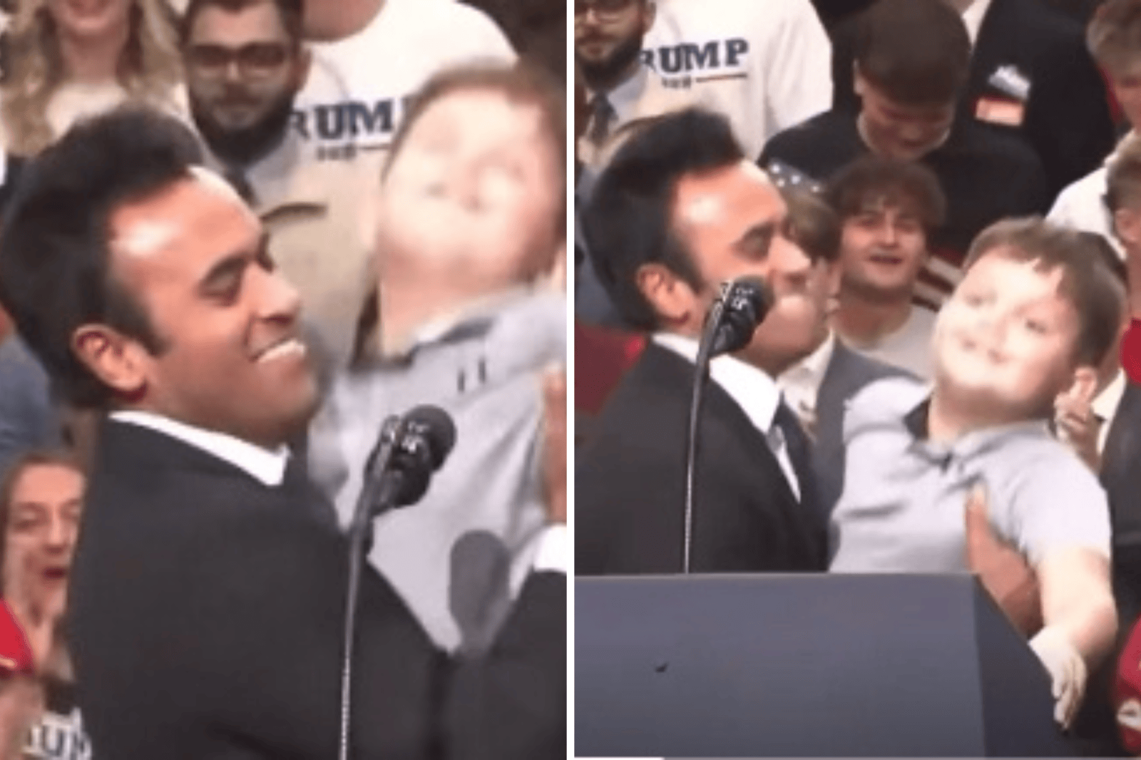 Ramaswamy Almost Drops Boy As He Picks Him Up at Rally
