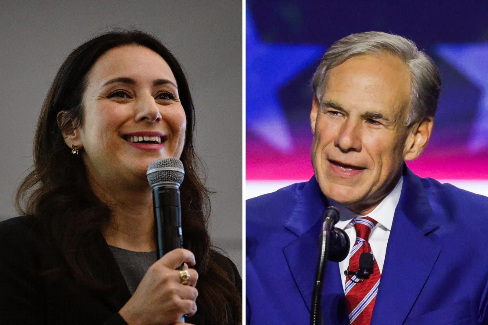 Texas Governor Greg Abbott, who is seeking a record fourth term, won each of his three previous races for governor by double digits. Democratic challenger Gina Hinojosa is hoping to break his winning streak in November. (Photos: Getty Images)