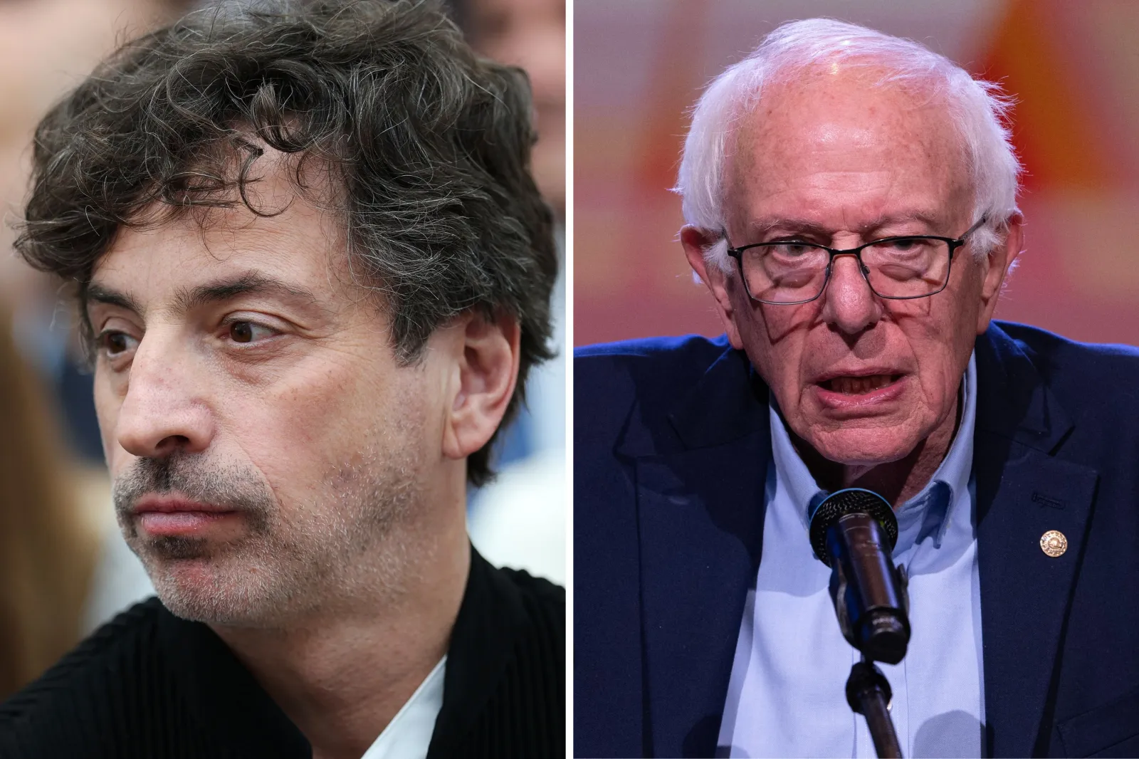 Sergey Brin, the Google co-founder spending more than $100 million to oppose California's proposed billionaire wealth tax, is pictured alongside Senator Bernie Sanders, a supporter of taxing the wealthy. (Photos: Getty Images)