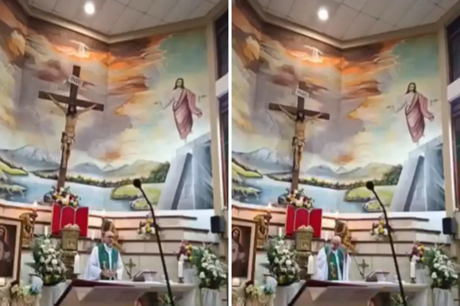 Screengrab showing Father Patricio Alfredo Sánchez Molinari performing mass before the accident.