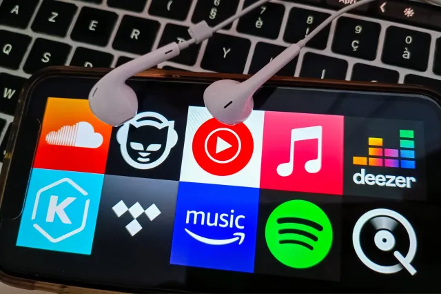 An illustration shows music streaming platforms, in April 2024.