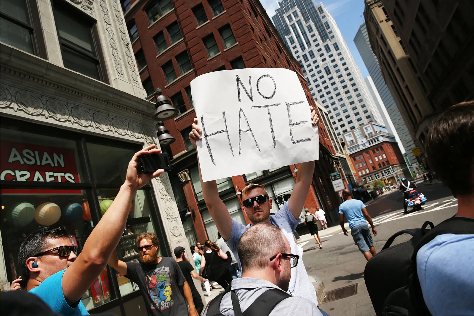 Protesters on a march in Boston on August 19, 2017.