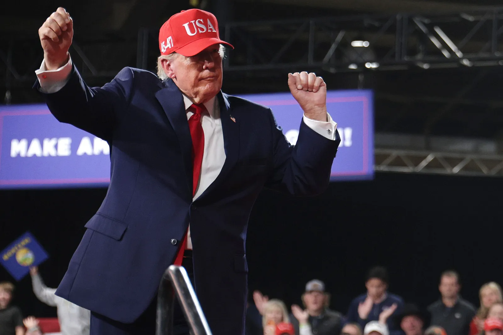 Trump during an election rally at Majestic Valley Arena on October 14, 2026, in Kalispell, Montana.
