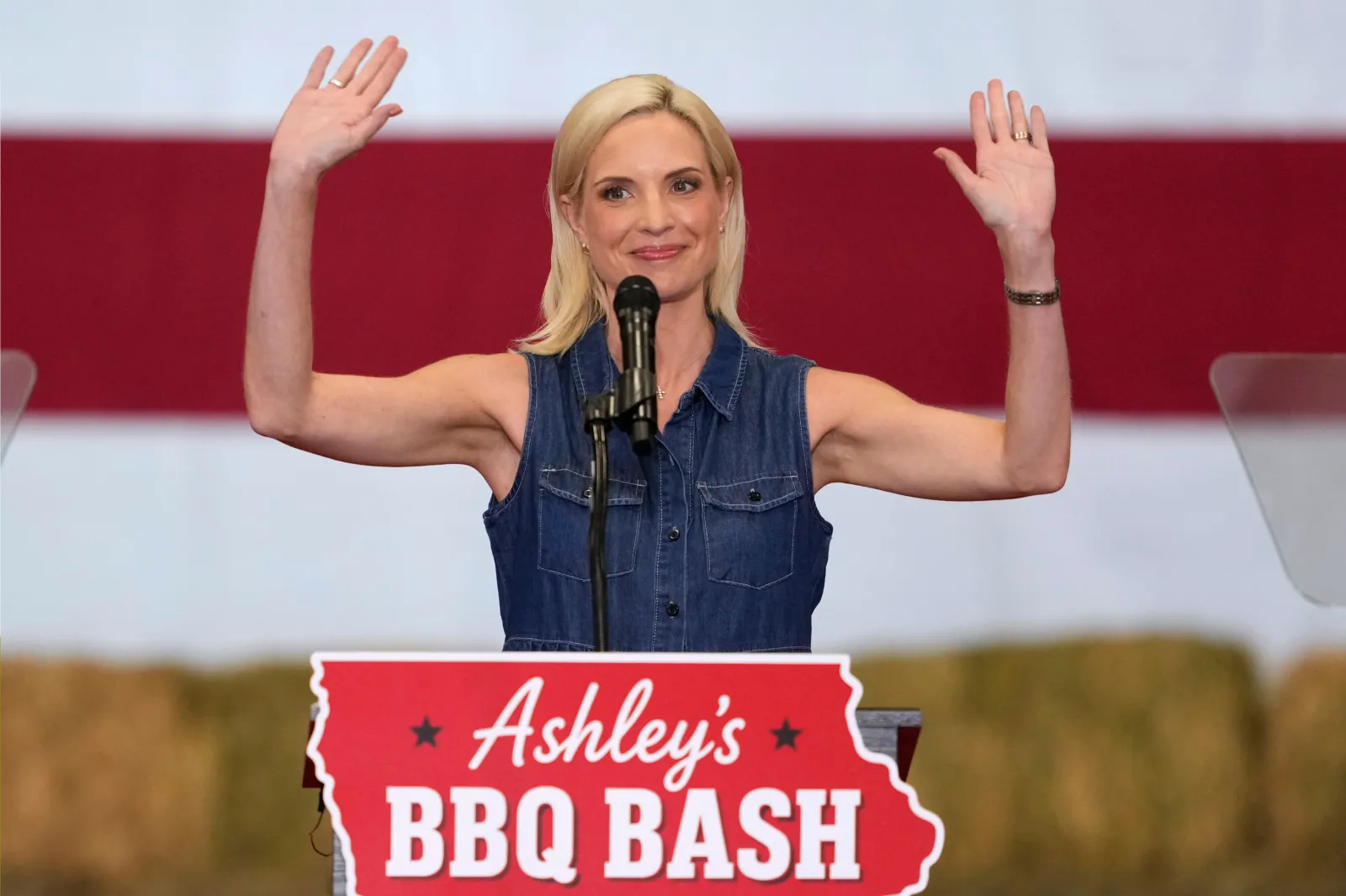 U.S. Senate candidate, Rep. Ashley Hinson speaks during a fundraiser at the Horizon Events Center on August 29, 2026 in Clive, Iowa.