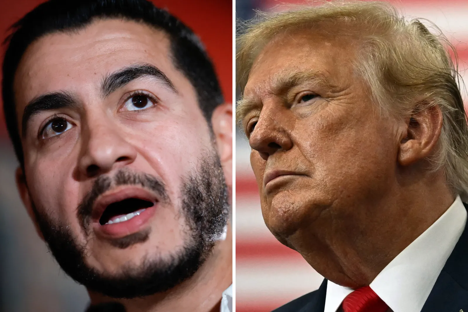 Left: Abdul El-Sayed campaigns at The Meanwhile Bar on October 08, 2026 in Grand Rapids, Michigan. Right: Donald Trump during a campaign rally at Curtis D. Menard Memorial Sports Center in Wasilla, Alaska, on October 13, 2026.