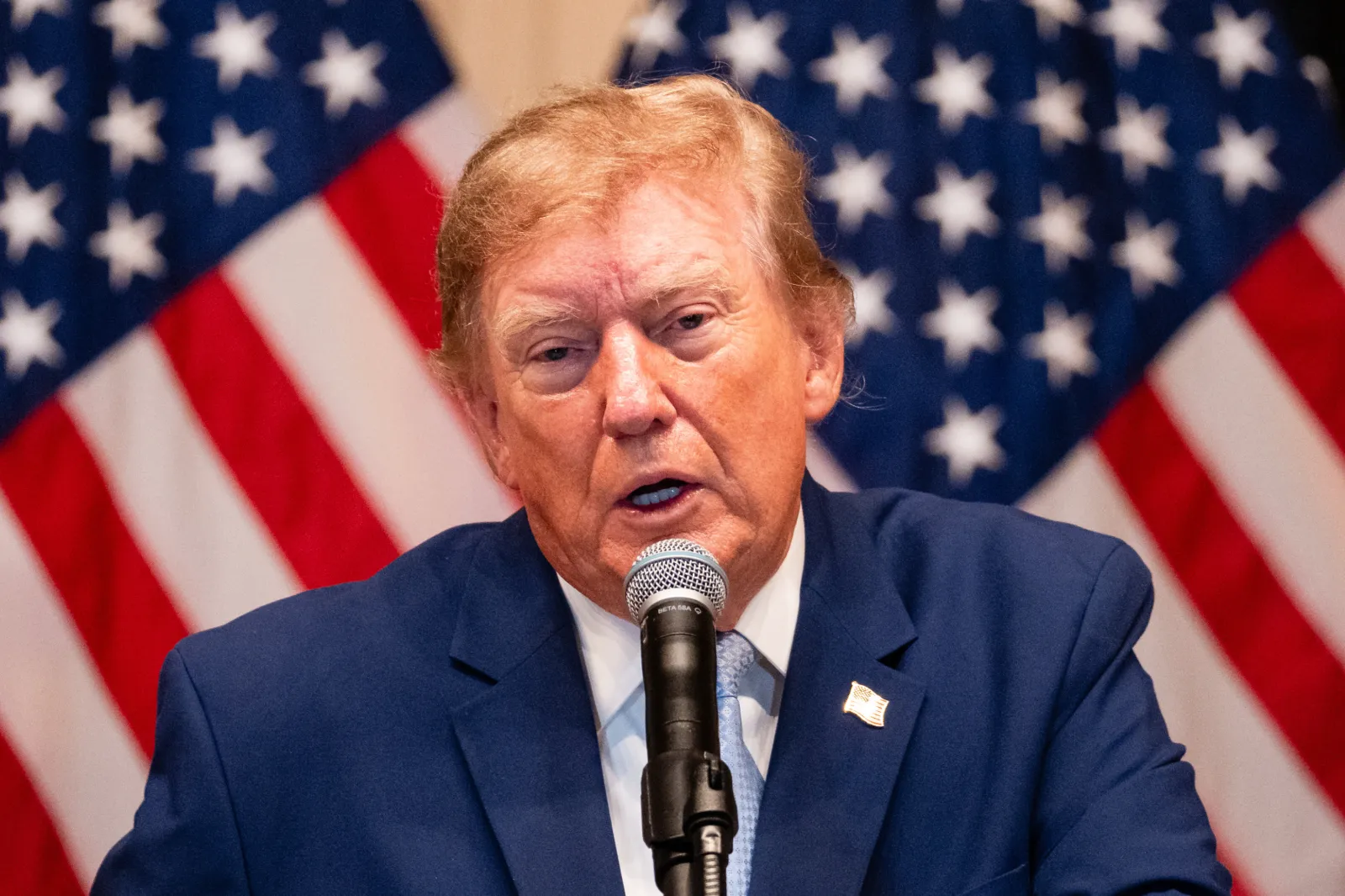 Donald Trump speaks during an RNC fundraising event at Mar-a-Lago on October 16, 2026, in Palm Beach, Florida.