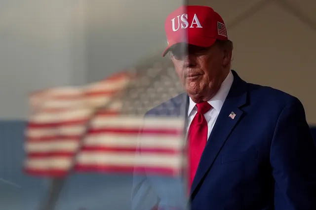 Trump departs a campaign rally at Dalton Municipal Airport on October 16, 2026 in Dalton, Georgia.