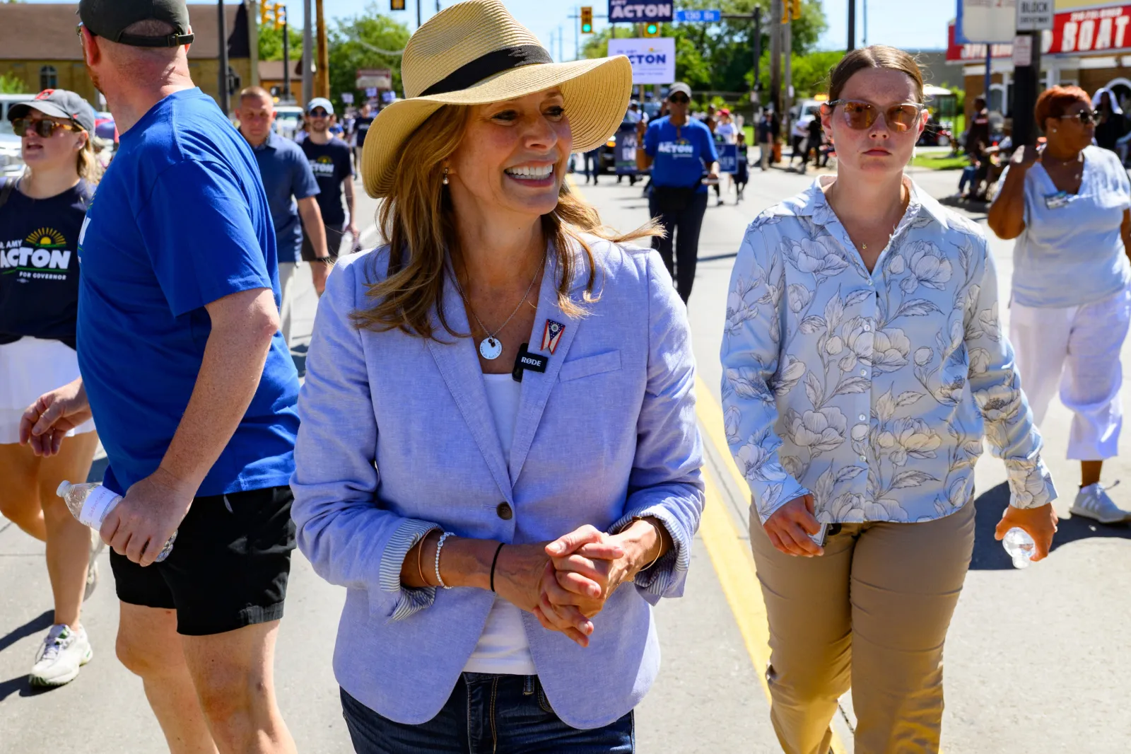Acton greets constituents along the parade route of the 54th Annual CDC Parade on September 7, 2026, in Cleveland, Ohio.
