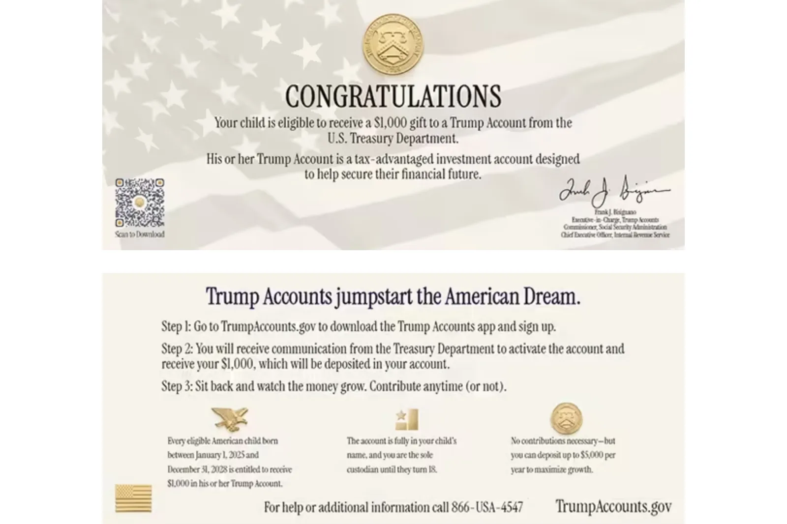 Image of the new Trump Accounts insert which parents will get alongside the child's Social Security card.