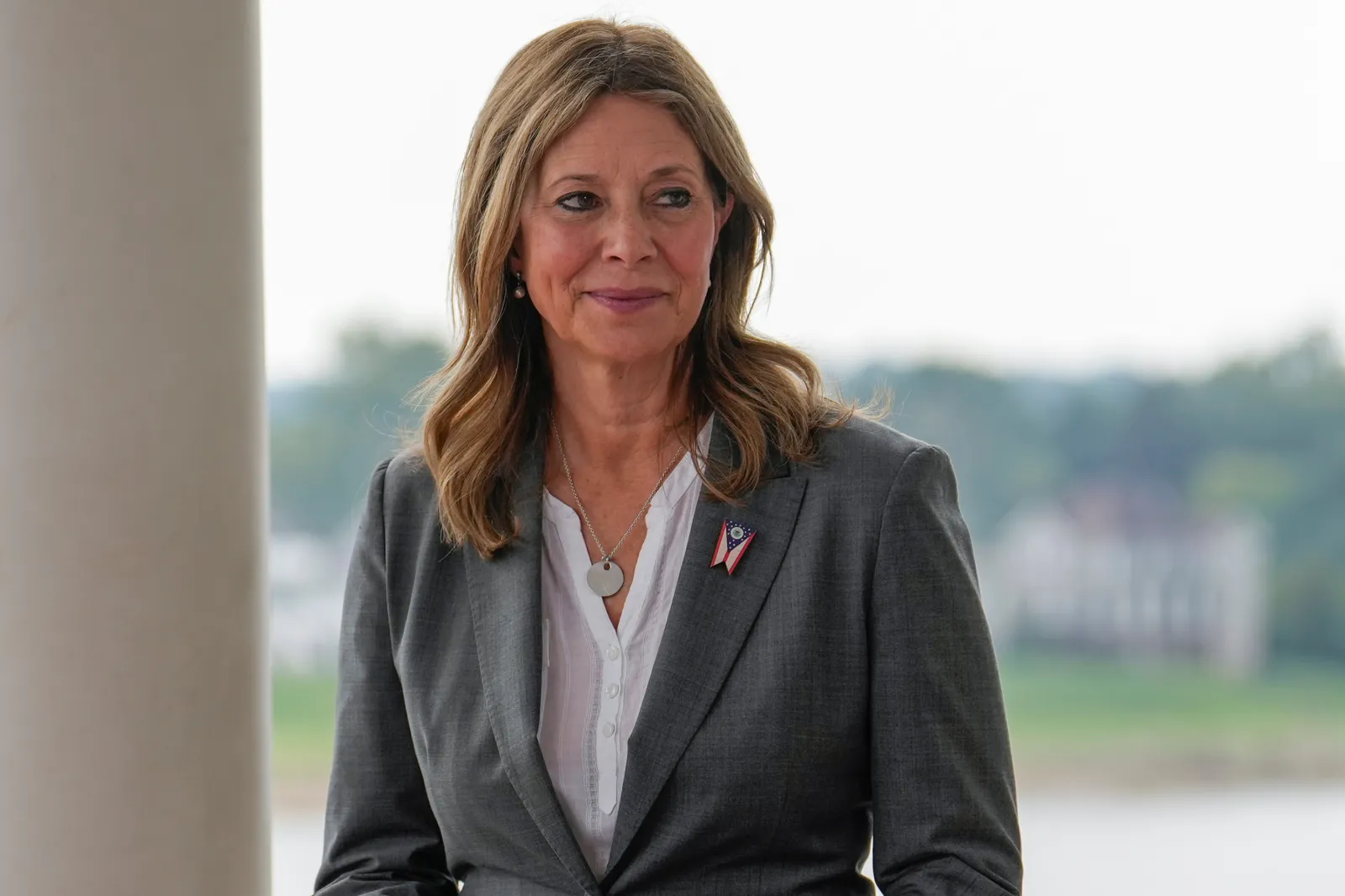 Democratic gubernatorial candidate Dr. Amy Acton, participates in a campaign event along the Ohio River, seen behind, in Marietta, Ohio, Thursday, Sept. 17, 2026.