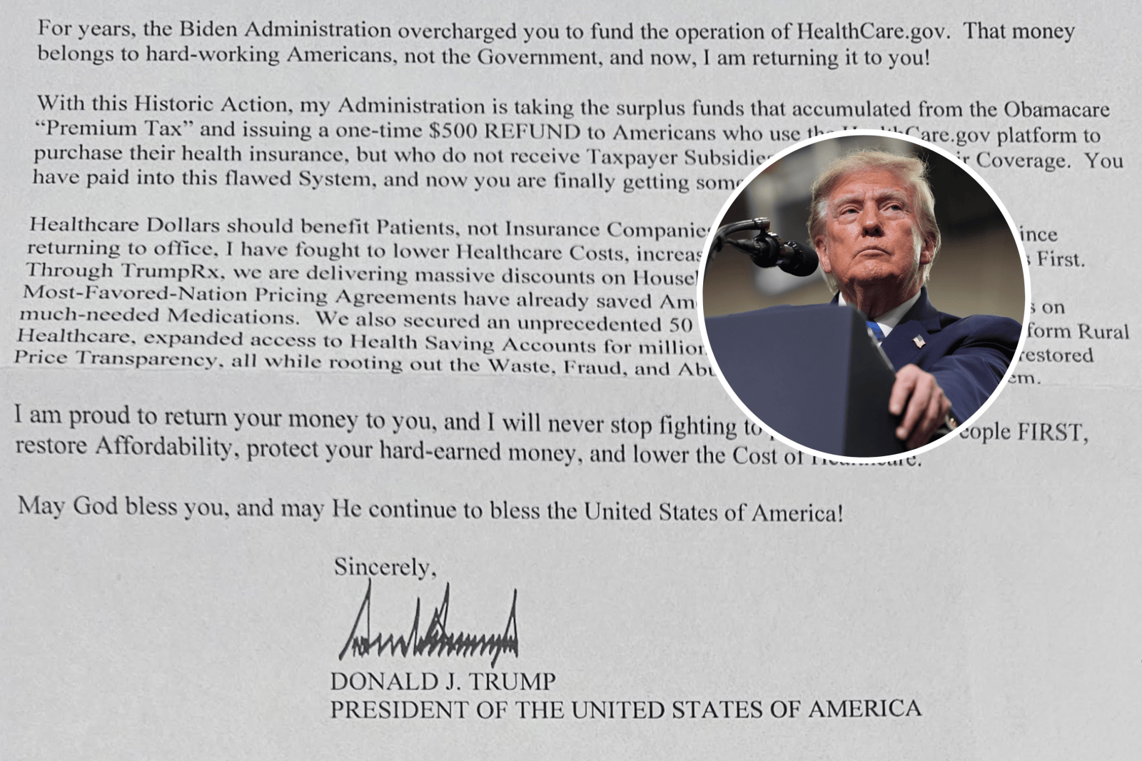 newsweek.com - Hannah Parry - Trump's Obamacare $500 Refund Checks Come With a Letter: Read in Full