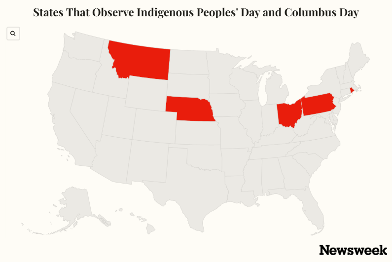 Map Shows States That Observe Indigenous Peoples' Day and Columbus Day