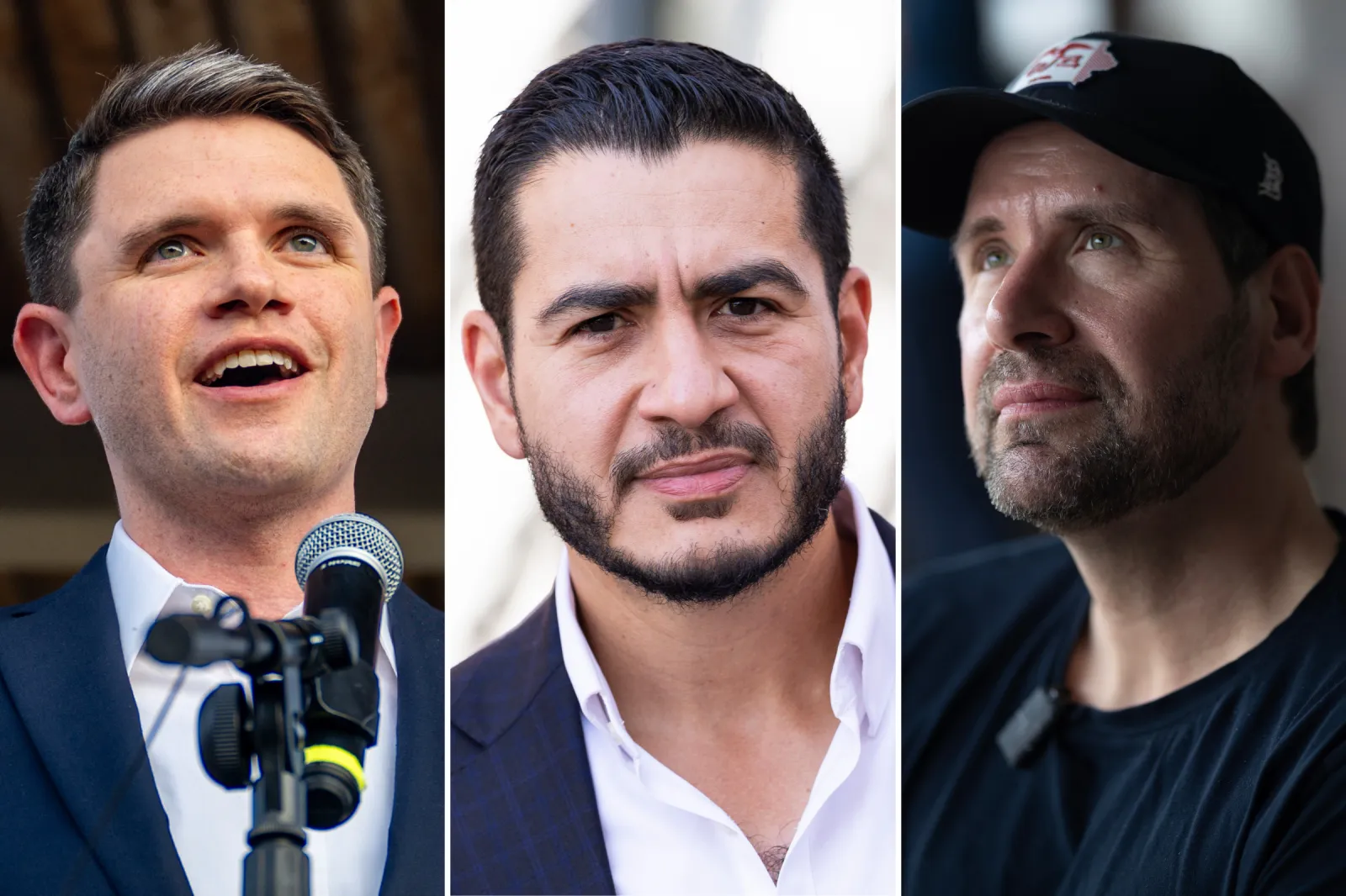 L-R: Democratic Senate candidates James Talarico (Texas), Abdul El-Sayed (Michigan) and Josh Turek (Iowa).