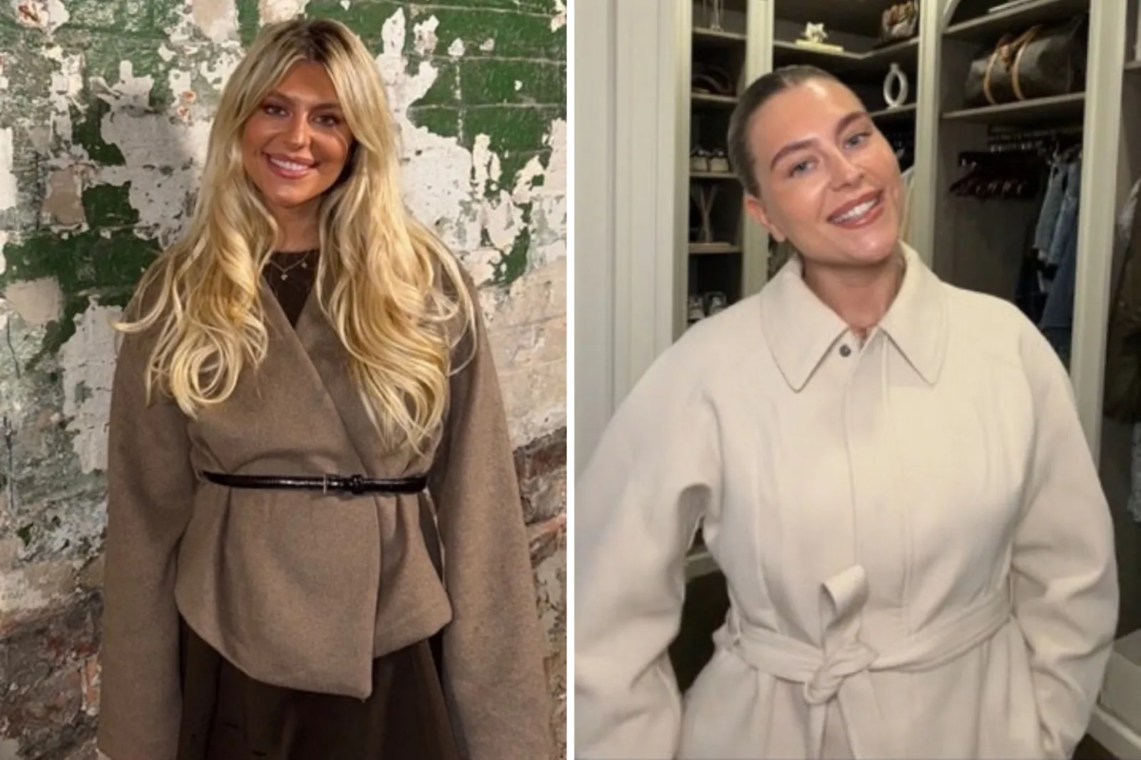 From left: Molly Green smiling during an event, and pictured in her closet.