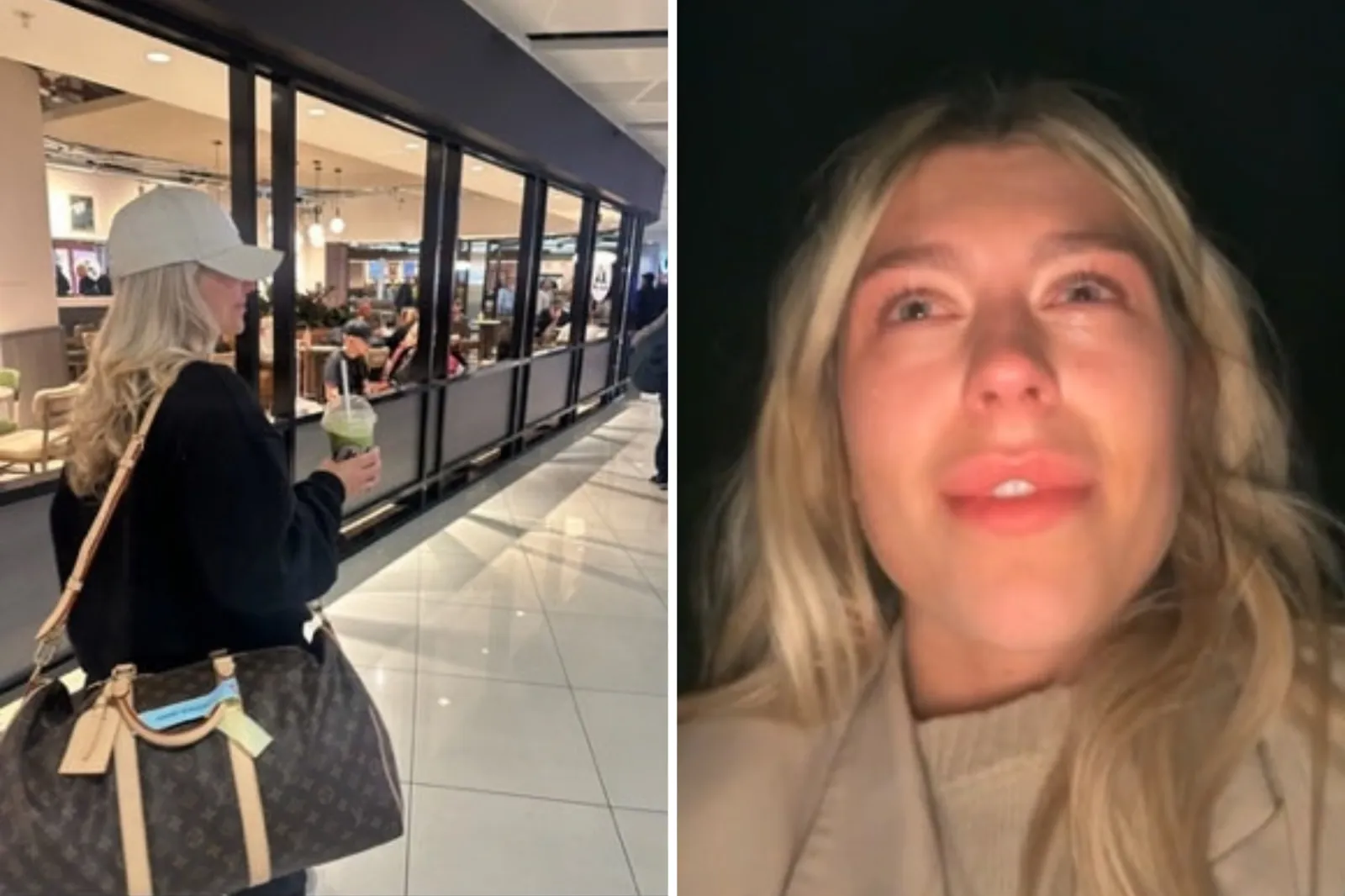 From left: Molly Green traveling, and in tears after another long day.