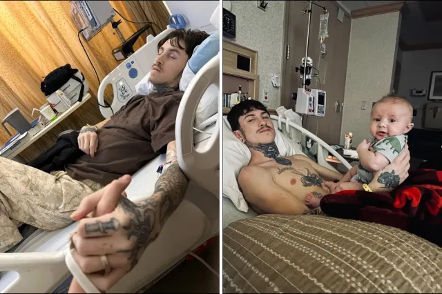 Couple welcomes third baby: a few weeks later, dad receives devastating diagnosis 4 Jacobey lying in his hospital bed after diagnosis and holding his son.