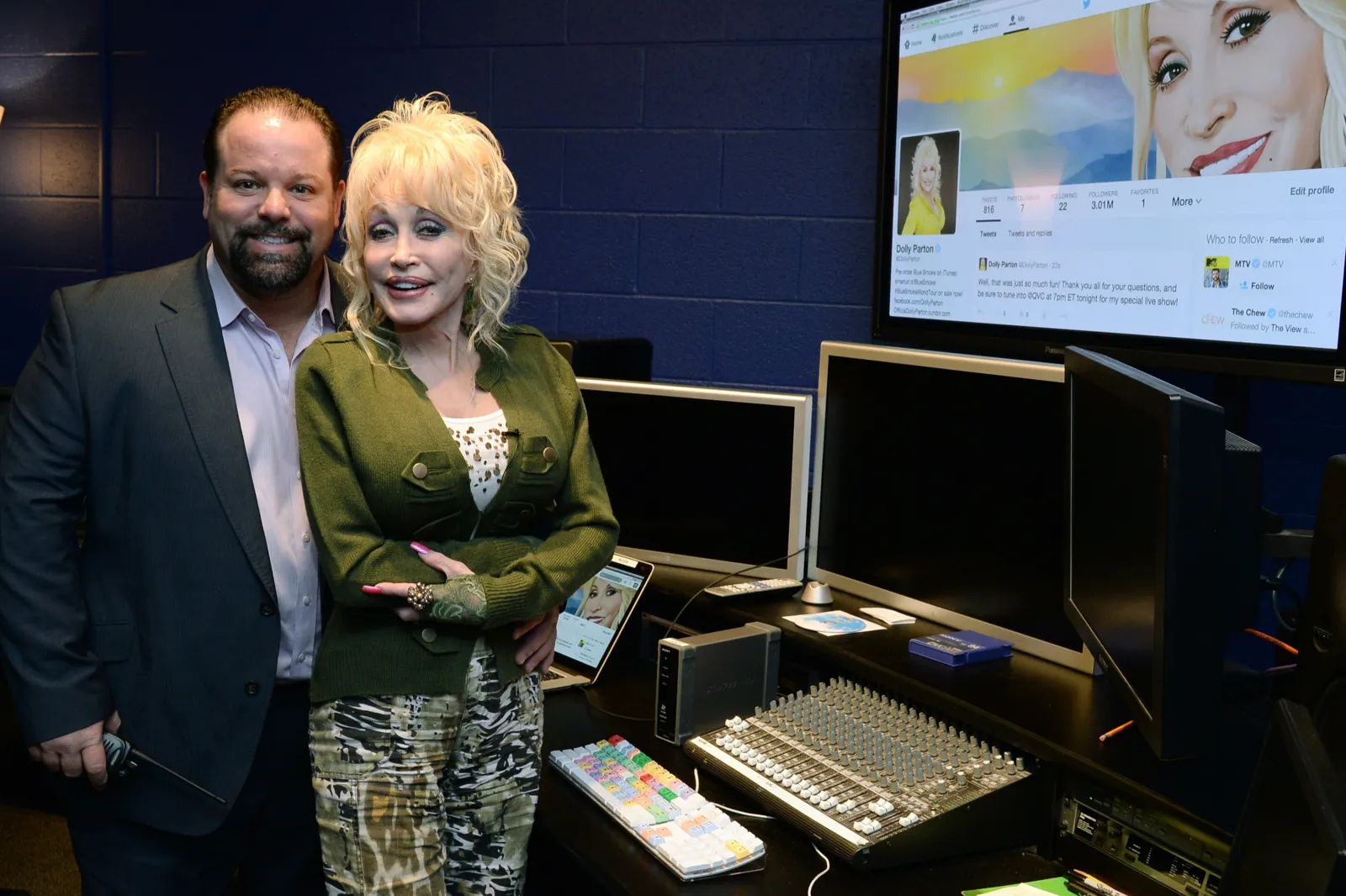 Danny Nozell and Dolly Parton are pictured at NorthStar Studios on April 27, 2014, in Nashville, Tennessee.