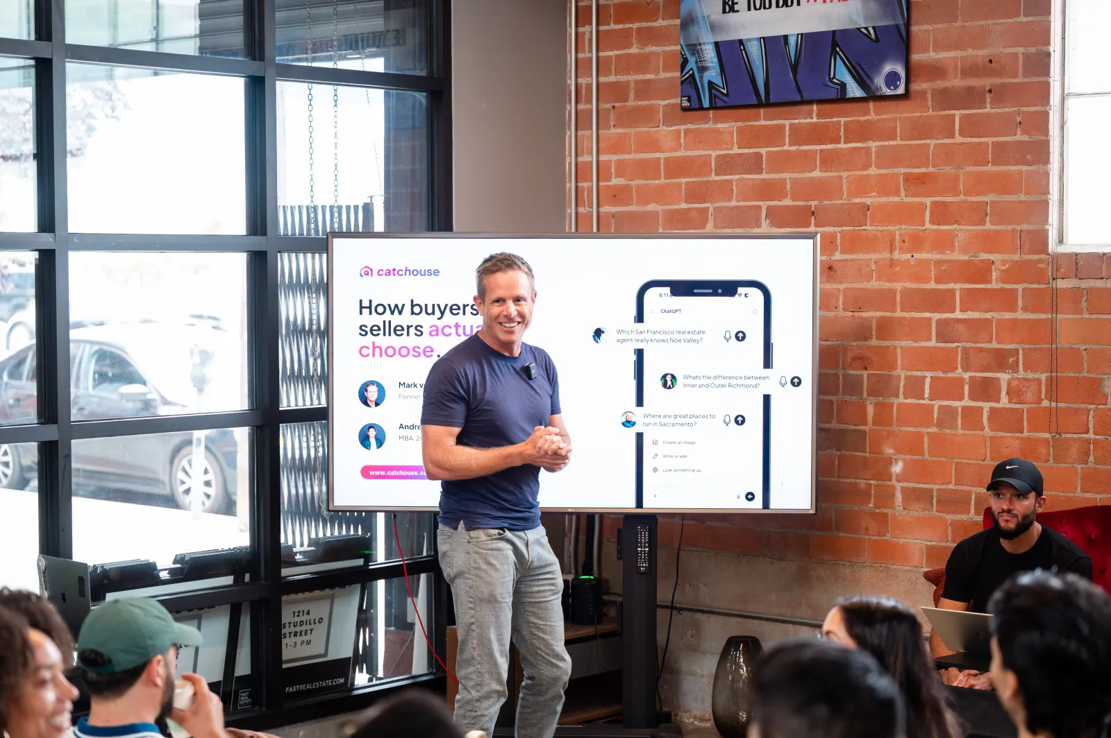Mark van Ryswyk, chief executive officer and founder of Catchouse, gives a presentation at the offices of FAST Real Estate in Oakland, California on September 26, 2026.