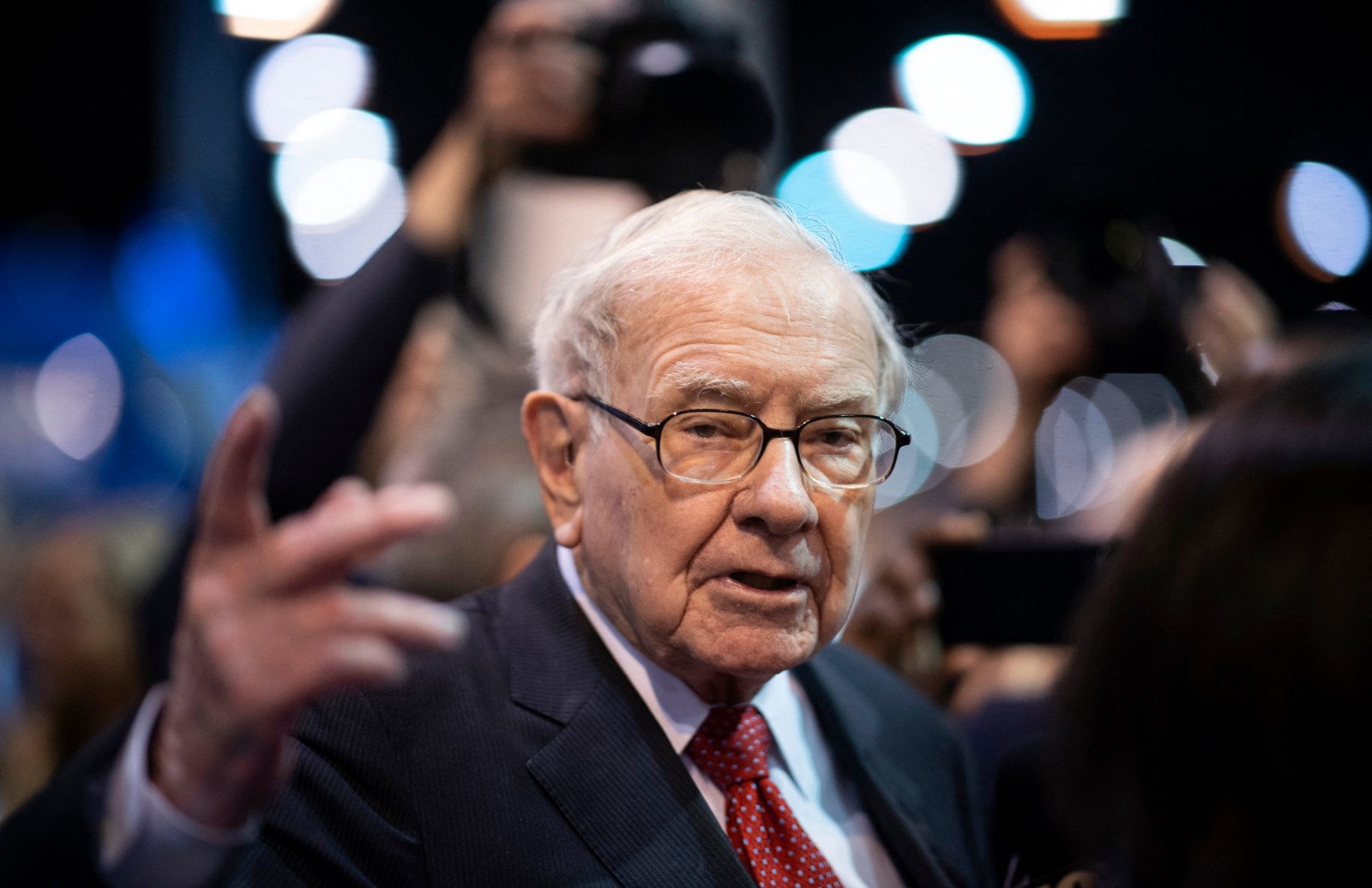 Warren Buffett speaks to the press in Omaha, Nebraska, on May 4, 2019.