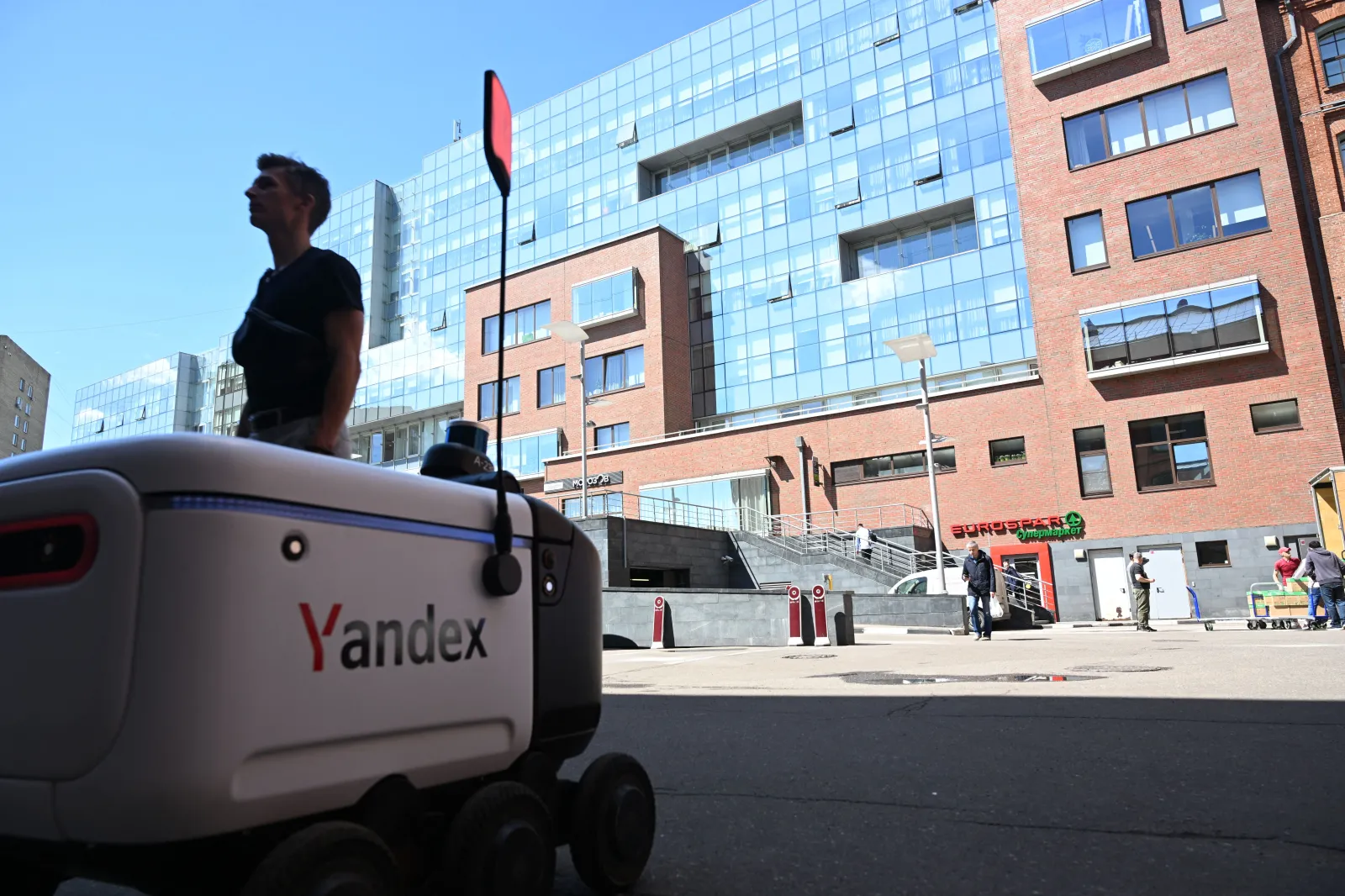 File photo: a Yandex driverless delivery robot is pictured in front of Russia's tech giant Yandex headquarters on May 18, 2022 in Moscow.