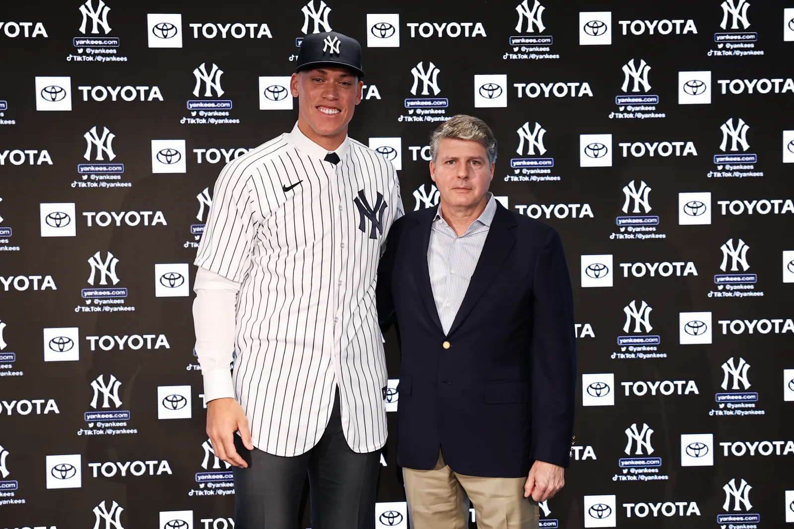 New York Yankees outfielder Aaron Judge and Hal Steinbrenner