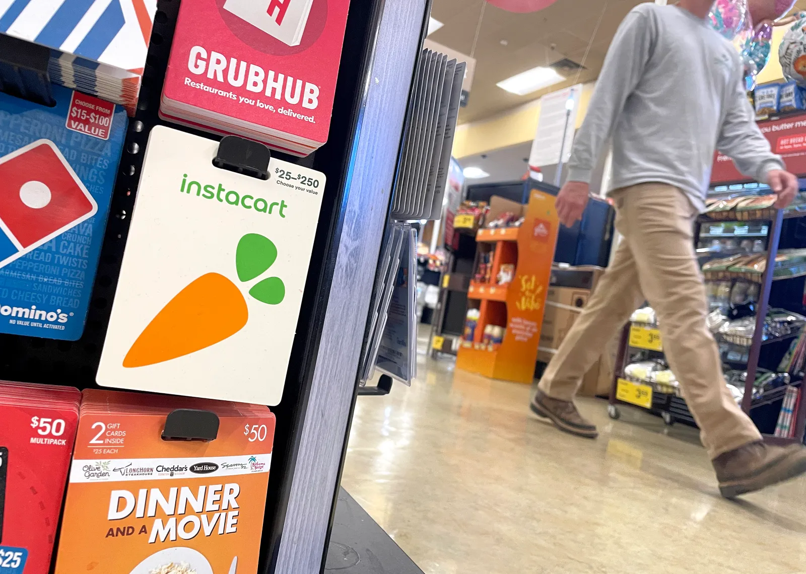 Instacart gift cards are displayed at a Safeway store on August 28, 2023, in San Anselmo, California.