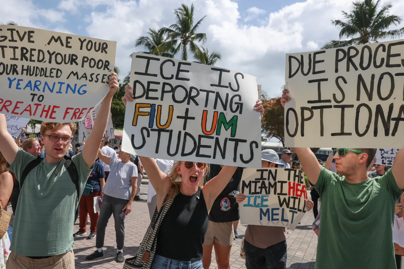 A protest organized by the 50501 Movement is seen in Miami on April 19, 2025.