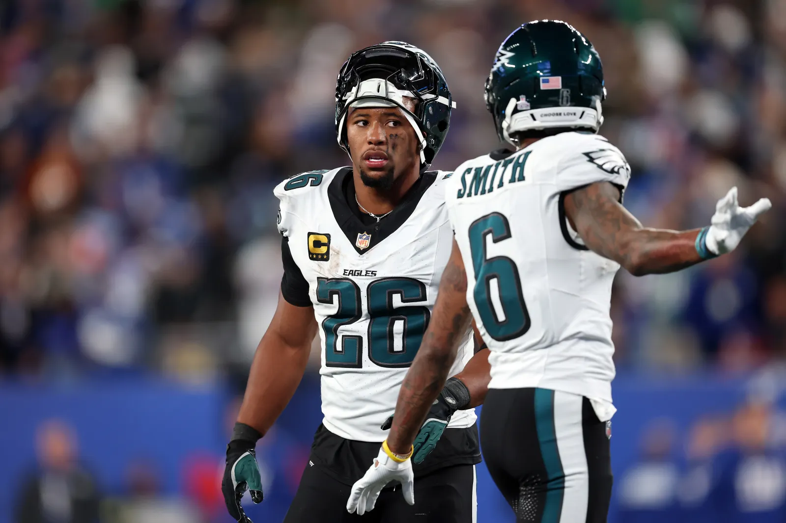 Philadelphia Eagles running back Saquon Barkley and wide receiver DeVonta Smith