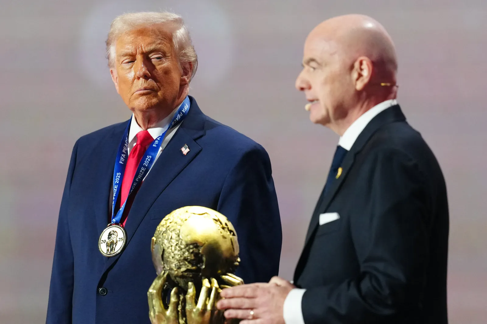 President Donald Trump is seen after receiving the FIFA Peace Prize from FIFA President Gianni Infantino in Washington, D.C., on December 5, 2025.
