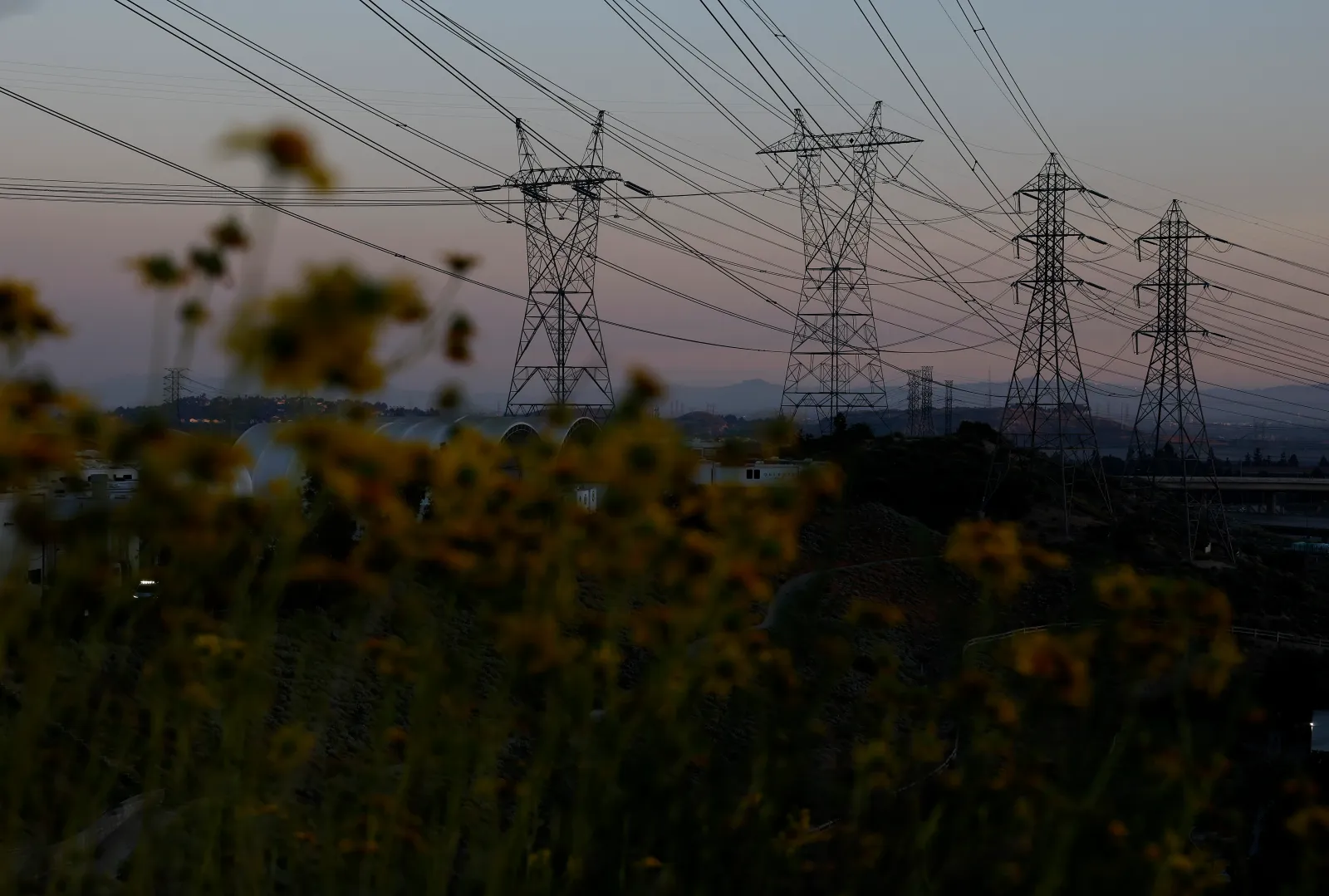 Electrical transmission towers on March 24, 2026, in Sylmar, California.